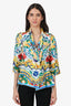 Dolce & Gabbana White/Yellow Silk Majolica Print Double Breasted Short Sleeve Blouse Size 40