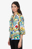Dolce & Gabbana White/Yellow Silk Majolica Print Double Breasted Short Sleeve Blouse Size 40