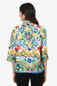 Dolce & Gabbana White/Yellow Silk Majolica Print Double Breasted Short Sleeve Blouse Size 40