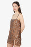 Miu Miu White/Gold Sequined Mesh Slip Mini Dress Size 38