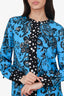 Diane Von Furstenberg Blue/Multicolour Silk Zip-up Blouse Size S