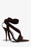 Saint Laurent Brown Suede Lace Up Deva 105 Sandal Size 36.5