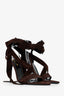 Saint Laurent Brown Suede Lace Up Deva 105 Sandal Size 36.5