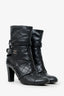 Pre-Loved Chanel™ Black Leather CC Moto Booties Size 35