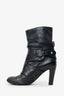 Pre-Loved Chanel™ Black Leather CC Moto Booties Size 35