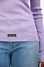 Balenciaga 2021 Purple Metallic Ribbed Knit Logo Long Sleeved Top Size S