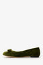Salvatore Ferragamo Green Velvet Vara Bow Ballet Flats Size 6.5