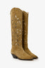 Isabel Marant Khaki Green Suede Denvee 40mm Cowboy Boots Size 37