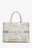 Christian Dior 2021 Grey Canvas Toile de Jouy Embroidered Medium Book Tote