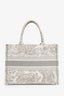 Christian Dior 2021 Grey Canvas Toile de Jouy Embroidered Medium Book Tote