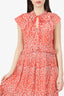 Maje Red Print Ruffled Midi Dress Size 3