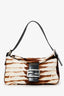 Fendi Brown/White Pony Hair Baguette Shoulder Bag