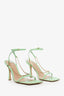 Bottega Veneta Green Leather Chain Strap Stretch Heels Size 37