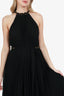 Zimmermann Black High Neck Pleated Midi Dress With Gold Belt Size 0