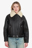 Acne Studios Black Leather Jacket With Fur Collar Size 32