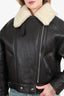 Acne Studios Black Leather Jacket With Fur Collar Size 32