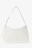 Bottega Veneta White Brushed Calfskin Flap Shoulder Bag With Green Metal Detail