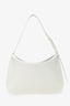Bottega Veneta White Brushed Calfskin Flap Shoulder Bag With Green Metal Detail