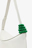 Bottega Veneta White Brushed Calfskin Flap Shoulder Bag With Green Metal Detail