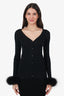 Prada Black Silk Button Down Cardigan With Fur Trim Size 40