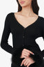 Prada Black Silk Button Down Cardigan With Fur Trim Size 40