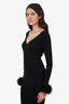 Prada Black Silk Button Down Cardigan With Fur Trim Size 40