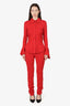 Blumarine Red Silk Cinched Button Down Blouse + Pant Set Size 6
