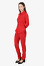 Blumarine Red Silk Cinched Button Down Blouse + Pant Set Size 6