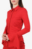 Blumarine Red Silk Cinched Button Down Blouse + Pant Set Size 6