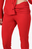 Blumarine Red Silk Cinched Button Down Blouse + Pant Set Size 6