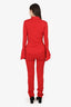 Blumarine Red Silk Cinched Button Down Blouse + Pant Set Size 6