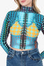 Jean Paul Gaultier Blue/Multicolour Re-Edition Printed Zip-up Top Size L