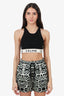 Celine Black Rib Knit Logo Tape Detail Crop Tank Top Size L
