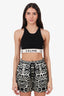 Celine Black Rib Knit Logo Tape Detail Crop Tank Top Size L