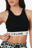 Celine Black Rib Knit Logo Tape Detail Crop Tank Top Size L