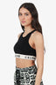 Celine Black Rib Knit Logo Tape Detail Crop Tank Top Size L