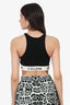 Celine Black Rib Knit Logo Tape Detail Crop Tank Top Size L