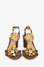 Dolce & Gabbana Brown Raffia Yellow Crystal Embellished Heeled Sandals Size 37