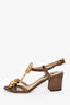 Dolce & Gabbana Brown Raffia Yellow Crystal Embellished Heeled Sandals Size 37