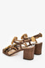 Dolce & Gabbana Brown Raffia Yellow Crystal Embellished Heeled Sandals Size 37
