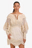 Zimmermann Cream Linen/Silk Embroidered Long Sleeve Short Dress Size 3