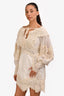 Zimmermann Cream Linen/Silk Embroidered Long Sleeve Short Dress Size 3