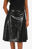Gucci Vintage Black Coated Leather Flared Midi Skirt Size 40