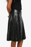 Gucci Vintage Black Coated Leather Flared Midi Skirt Size 40