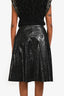 Gucci Vintage Black Coated Leather Flared Midi Skirt Size 40