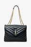 Saint Laurent Black Chevron Leather Medium Loulou Bag