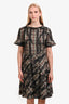 Burberry Green Plaid And Lace Print Midi Dress Size 44