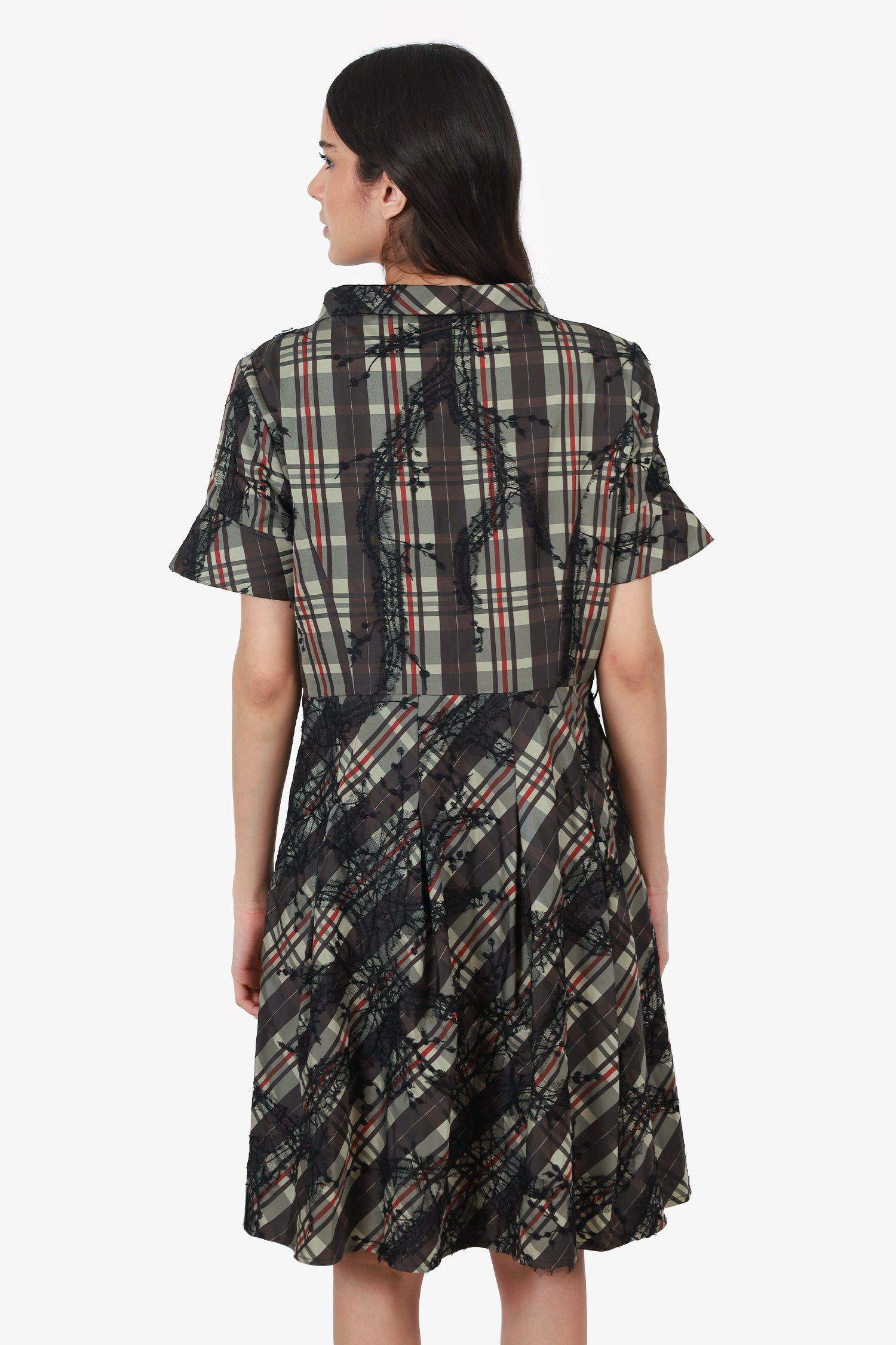 Burberry Green Plaid And Lace Print Midi Dress Size 44 – Mine & Yours