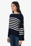 Eric Bompard Navy/White Striped Silk/Cashmere Knit Sweater Size M