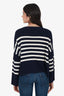 Eric Bompard Navy/White Striped Silk/Cashmere Knit Sweater Size M